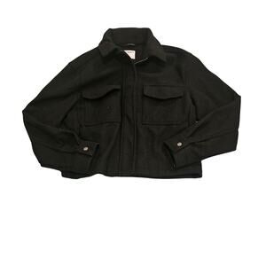 Old Navy Cropped Shacket Jacket Black Wool Blend Button Pocket Women’s Small
